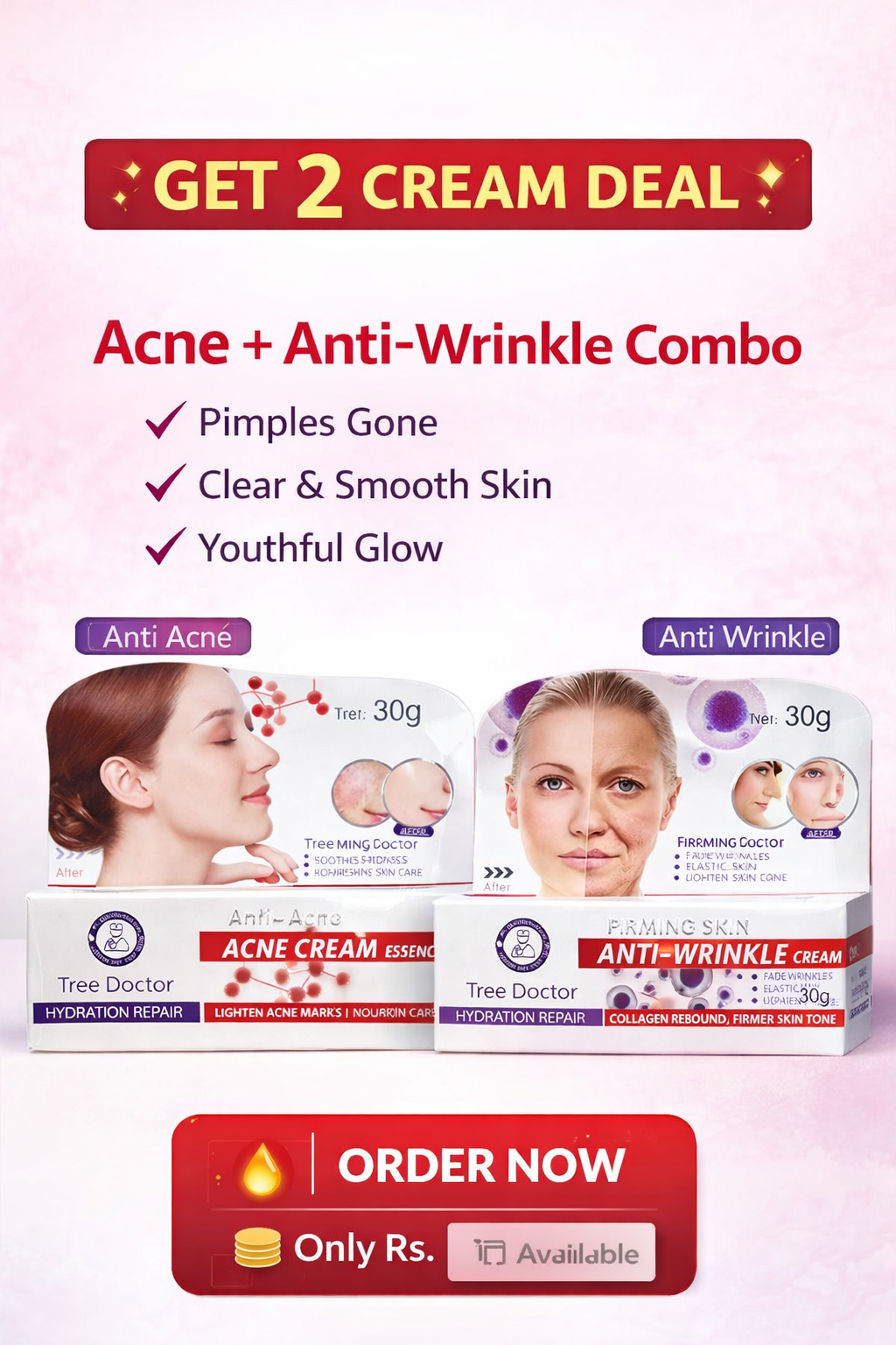 Glow Skin Deal – Acne & Wrinkle Care Combo (2 Cream Set)