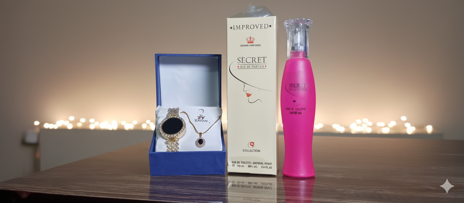 Girls Premium Gift Box – Watch, Necklace & Free Secret Perfume (100ml)